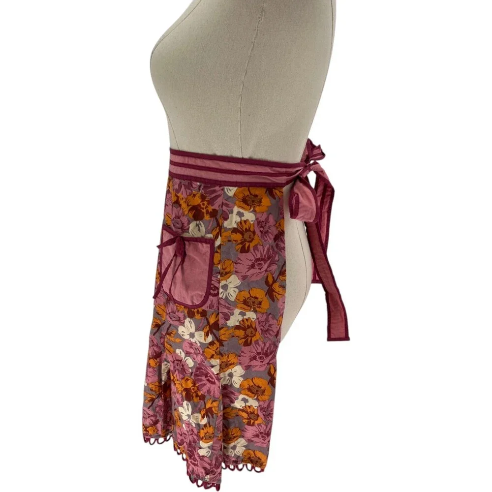 Anthropologie Half Apron Size Adult Floral Pink Cotton Cottagecore Retro